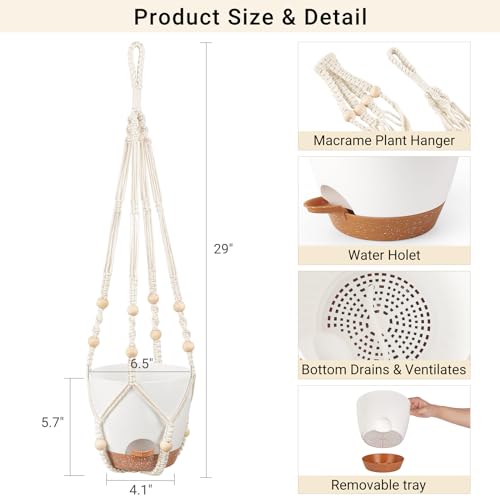 Mkono 6.5 Inch Hanging Planters for Indoor Plants, Macrame Plant Hanger 2Pc - size: 6.5 Inch