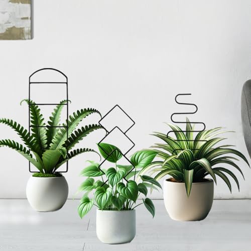 4 Packs Trellis for Climbing Plants Indoor, HENABLE Small Garden Metal Trellis for Potted Plants Outdoor for Vine Ivy Flower Plant Support, 4 Different Black Iron Patterns - size: 15 IN