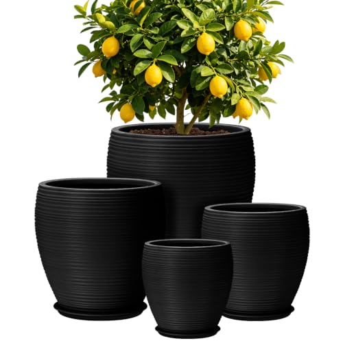 19/16/13/10 Inch Extra Large Planters for Indoor Outdoor Plants & Drainage - color: Black, size: 19+16+13+10 inch