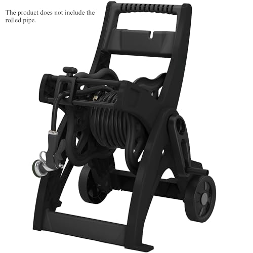 175-inch Portable Garden Hose Storage Reel, Wheeled Garden Hose Storage Reel, Effortless Crank-type Hose Reel Cart, Suitable for Gardens and Backyards. (Black)