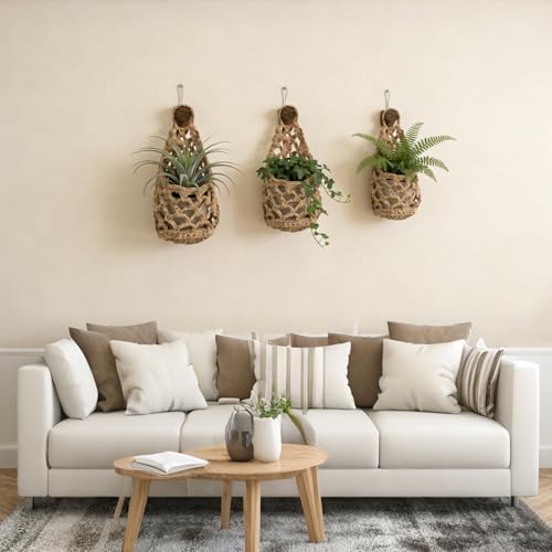 Macrame Plant Hanger Set of 2, Boho Wall Hanging Planter for up to 4" Pots - color: 2 Pcs Brown, size: 4 Inch