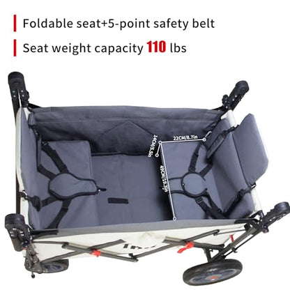 TMZ Foldable Wagon with Rain Cover & 2 Seats, Collapsible Folding Wagon with Adjustable Handle Bar, Multi Functional Cart with Canopy, Front Expandable Garden Cart (Transparent/Grey) - color: Transparent/Grey
