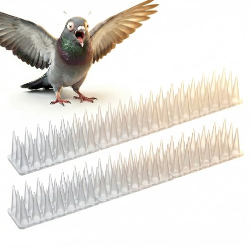 Bird & Animal Deterrent Spikes, 60 Packs Outdoor Plastic Spike Strips for Roof, Ledges, Fence, Walls & Railing, Humane Squirrel, Raccoon & Pigeon Barrier, 60 FT Coverage, White - color: White, size: 60 FT Coverage