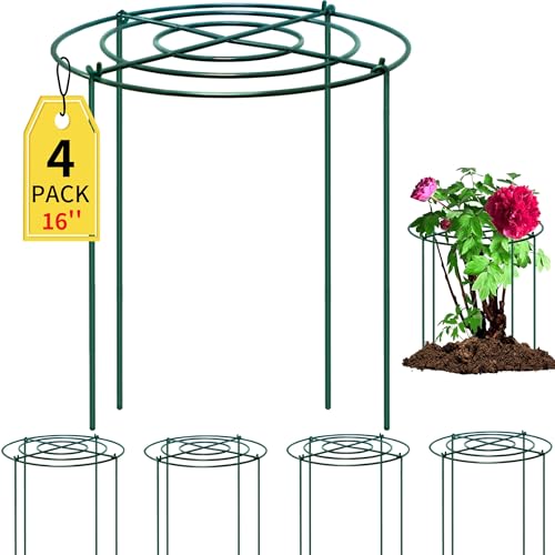 4pack Peony Cages and Supports, 10 x 16 Inch Four Legs Peony Cage, Heavy-Duty Peonies Support Cages, Peony Ring for Roses, Hydrangeas, Sage, Peonies, Cucumbers, Tomato - size: 10"x16"-4pack