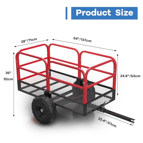 Garvee Heavy Duty Dump Trailer Cart for Lawn Tractor & ATV, 1700 Lbs Capacity 17 Cubic Feet with Removable Sides, Pull Behind Utility Garden Trailer for Yard Work - size: Style B