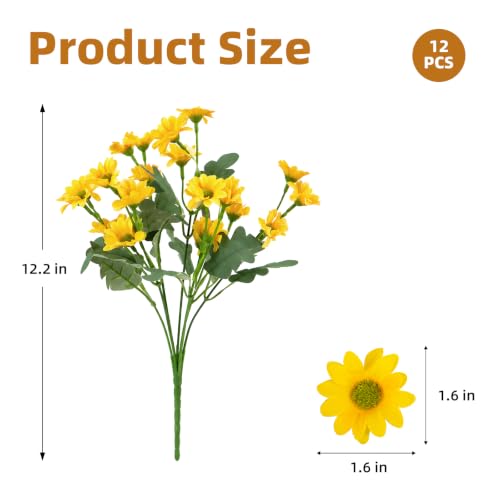 CLEANGOR 12 Pcs Daisy Artificial Flowers for Outdoors, Fake Mums (Yellow) - color: Yellow