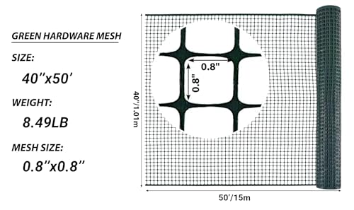 PotatoLife Green Plastic Garden Fence, Hardware Mesh, 40'' x 50' - color: Green, size: 40'' x 50'