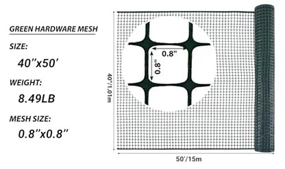PotatoLife Green Plastic Garden Fence, Hardware Mesh, 40'' x 50' - color: Green, size: 40'' x 50'