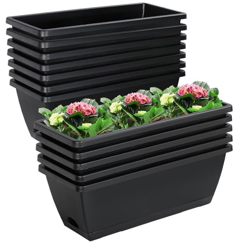 12Pcs 17Inches Rectangle Planter Box with Drainage Holes and Trays - color: Black