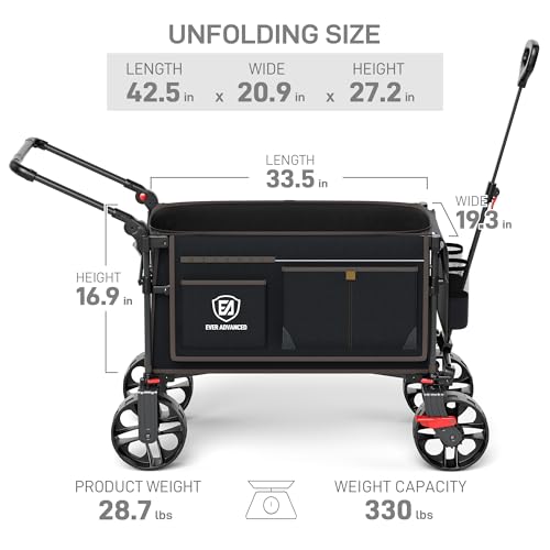 EVER ADVANCED Folding Push Wagon with Brakes, Portable Shopping Cart - color: Black