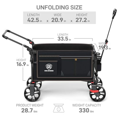 EVER ADVANCED Folding Push Wagon with Brakes, Portable Shopping Cart - color: Black