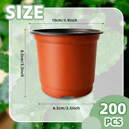 Baaxxango 200 PCS Plastic Nursery Pots,4 Inch Seedling Starting Pot with Holes,Flower Plant Container for Succulent,Seed,Cuttings,Transplanting - size: 200 Pcs 4 Inch