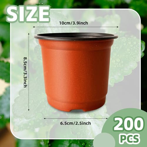 Baaxxango 200 PCS Plastic Nursery Pots,4 Inch Seedling Starting Pot with Holes,Flower Plant Container for Succulent,Seed,Cuttings,Transplanting - size: 200 Pcs 4 Inch