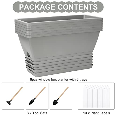 Window Box Planter, 6 Pcs 17" Flower Rectangle Planters Boxes, Light Gray - color: Light Gray