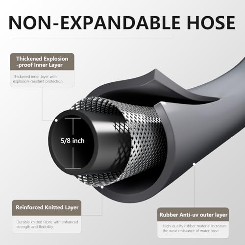 Garden Hose 5/8"x 10ft Brass Rubber Heavy Duty Water Hose 600 PSI Grey - color: Gray, size: 10FT