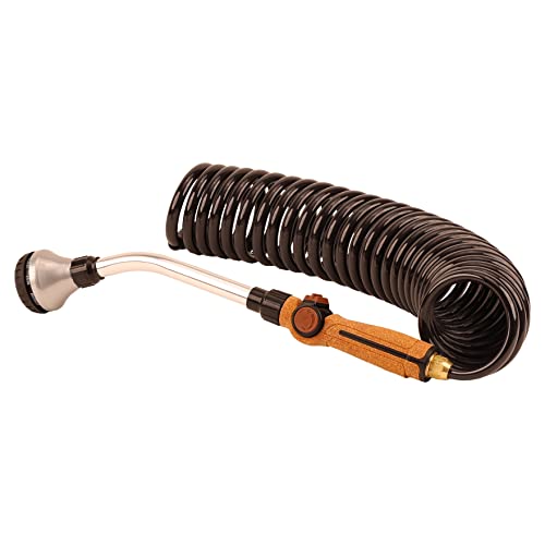 Hose Kit: 3/8" ID x 25' HP Quality Coiled Hose (Charcoal Gray) with Cork Handle 8-Pattern Watering Wand - size: 3/8" ID Hose Kit