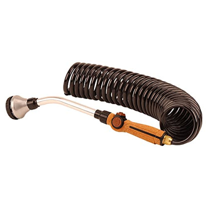 Hose Kit: 3/8" ID x 25' HP Quality Coiled Hose (Charcoal Gray) with Cork Handle 8-Pattern Watering Wand - size: 3/8" ID Hose Kit