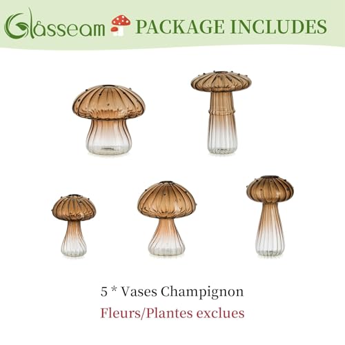 Glasseam Mushroom Glass Propagation Station, 5Pcs Amber Plant Terrarium Jar - color: Amber, size: 5