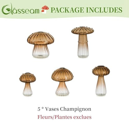 Glasseam Mushroom Glass Propagation Station, 5Pcs Amber Plant Terrarium Jar - color: Amber, size: 5