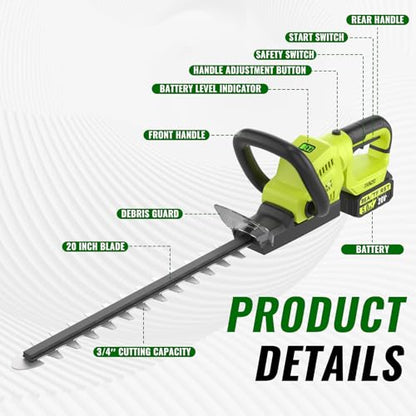 20V 22-Inch Hedge Trimmer Cordless with 2x5.0Ah Battery & Charger - color: Green