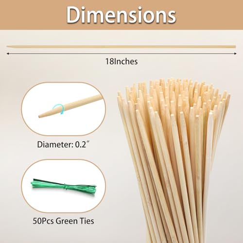50PCS Bamboo Plant Stakes,18IN Natural Bamboo Sticks Garden StakesWith Ties - color: Burlywood, size: 18 Inch 50Pack