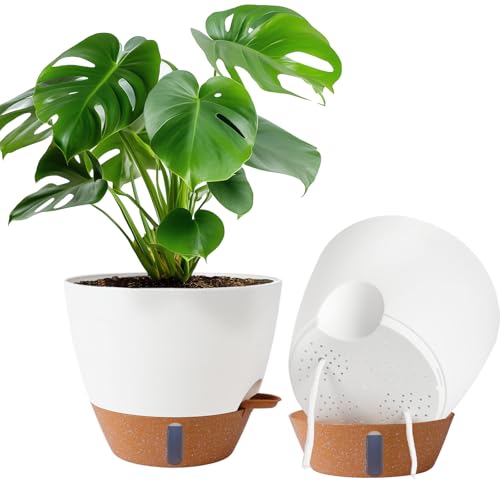 2 Pack 10 inch Plant Pots, Plastic Self Watering Planters - color: White, size: 10 inch