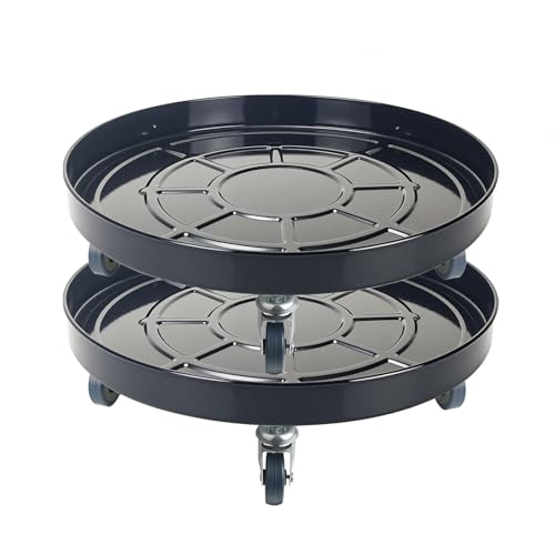 16 Inch Heavy Duty Plant Stand on Wheels, Round Plant Caddy with Wheels for Indoor & Outdoor Use, Metal Rolling Tray for Potted and Small Furniture (Black 2 Pcs) - color: Black2-16IN