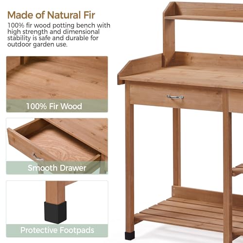 Yaheetech Potting Bench with Sink & Drawer, Outdoor Gardening Table, Brown - color: Brown