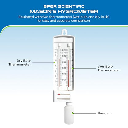 Sper Scientific Precision Wet & Dry Bulb Mason’s Hygrometer 736740 - Dual Thermometer Humidity Meter for Meteorology, Greenhouses, Laboratories, HVAC & Environmental Science - 4 pc - size: 4 Pack
