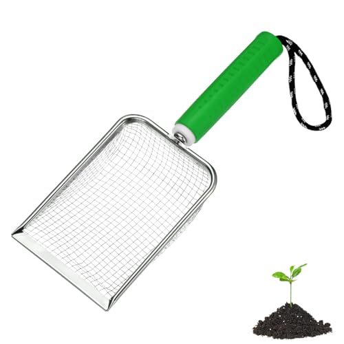 M METERXITY 1-Pack Gardening Soil Sifter, 4.3 mm Mesh Stainless Steel Portable Gardening Sifter with Soft Handle for Sand/Dirt/Rock Compost [White, Green] - color: White, Green, size: 4.3X4.3mm