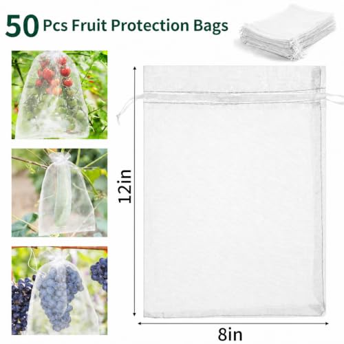 50 Pcs Fruit Protection Bags, 8×12 in Mesh Cover Nets for Tree, White - color: White, size: 8×12 in