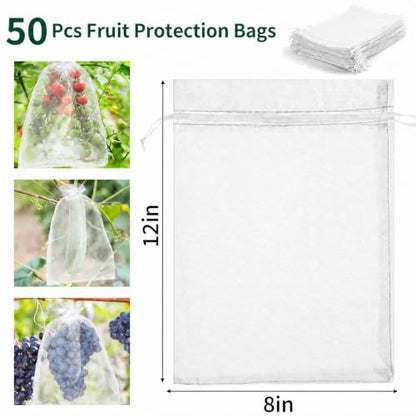 50 Pcs Fruit Protection Bags, 8×12 in Mesh Cover Nets for Tree, White - color: White, size: 8×12 in