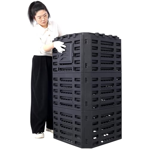 132 Gallon Large Compost Bin Outdoor, Black Composter Made from Recycled Plastic Easy Assembly Garden Compost Box with Lid for Home Backyard Kitchen Yard Waste Garage Easy Assembly