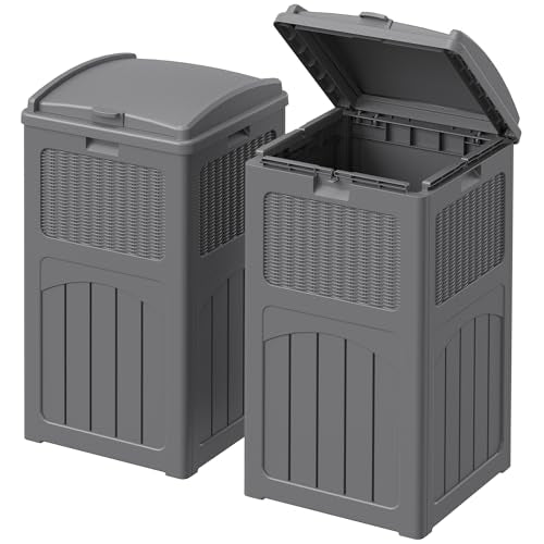 Devoko 33 Gallon Outdoor Trash Can with Dual Lid, Hideaway Garbage Bins,2Pc - color: Gray, size: 2 Pack
