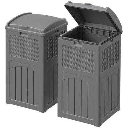 Devoko 33 Gallon Outdoor Trash Can with Dual Lid, Hideaway Garbage Bins,2Pc - color: Gray, size: 2 Pack