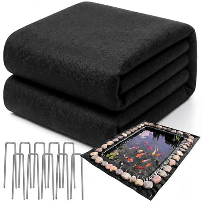 Fanfanwin 20 x 20 ft Pond Liner Underlayment with 10 U-pins, 6oz, Black - color: Black, size: 20 x 20 Feet X 6 oz, style: Square