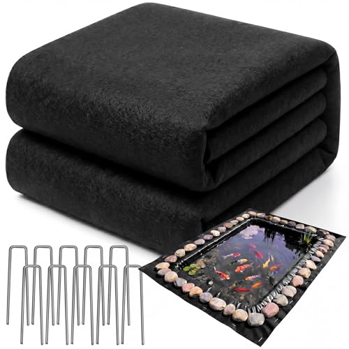 Fanfanwin 20 x 25 ft Pond Liner Underlayment with 10 U-pins, 6oz, Black - color: Black, size: 20X25 Feet, style: Square