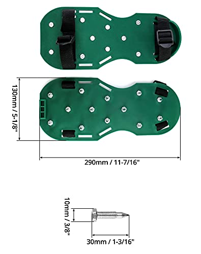 QWORK Lawn Aerator Shoes, Soil Aeration Shoe Pair with Spikes and Adjustable Straps and Heavy Duty Buckles One Size Fits All, 1 Pack Green
