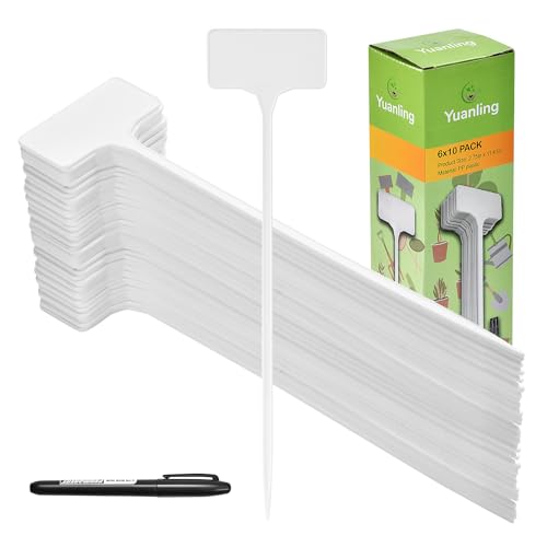 Plant Labels,60PCS Yuanling T-Type 11.4" Large Plastic Plant Tags Waterproof Plant Makers Nursery Garden Labels for Outdoor Indoor Plants Herbs Flowers Vegetable Potted Belt Marker Pen (White) - color: White