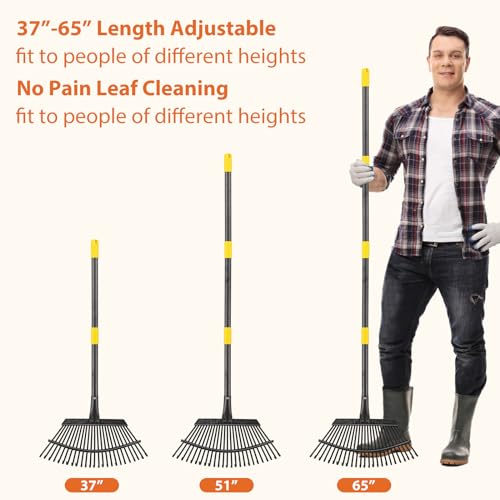 Rake for Leaves Heavy Duty, Large Garden Leaf Rakes for Lawns, 65 Inch Gardening Rake with Back-Saving Long Handle, 18.5” Wide 25 Tines Head for Quick Cleanup Yard Grass Clippings, Anti-Rust - size: 5 ft Rake