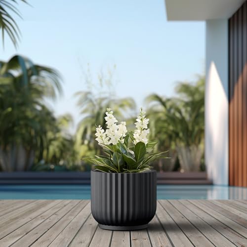 Kante Accent Round Pedestal Black Concrete Planter 14" Dia, Outdoor - color: Black, size: 14"w x 11.8"h