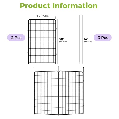 SunsGrove Garden Fence 50 in(H) x 5.1 ft(L) 2 Panels, Heavy Duty Metal Animal Barrier Fence for Dogs, Easy No-Dig Setup, Dog Fence Outdoor for Yard, Black - color: Black, size: 50 in(H) x 5.1 ft(L) 2 Panels no gate