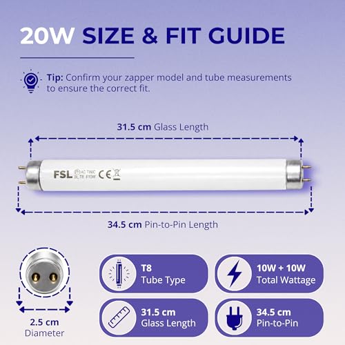 ASPECTEK 20W Bug Zapper Replacement Bulbs, 10W T8 UV, 2-Pack - style: Replacement Bulb