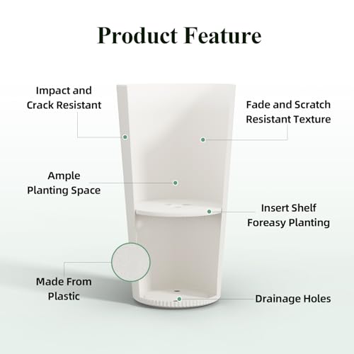 24" Tall Round Planters for Outdoor Plants Fluted Finishes - White - color: White