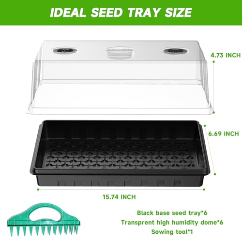 Seed Starter Tray, Seedling Trays Kit for Plant, Germination Trays with 4.73 Inch High Humidity Domes，Large Growing Space & Better Air Flow for Seed Starting, Growing Tray, Gardening Gifts, 6PCS - size: 6PCS