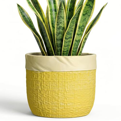 8 Inch Pots for Plants, Ceramic Planter, Round Planter, Yellow - color: Yellow, size: 8 Inch