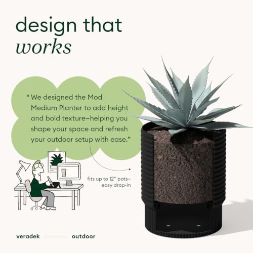 Veradek Mod Series Medium Planter - Round Outdoor Planter with Shelf - color: Black, size: 17 inch - 2 Pack