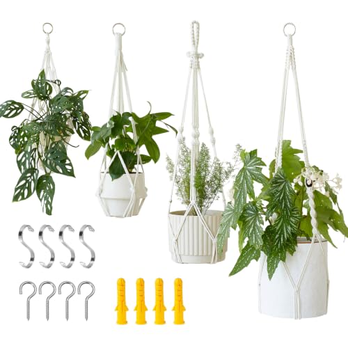 4Pack Macrame Plant Hangers Boho Hanging Planter for Indoor Plants - color: White
