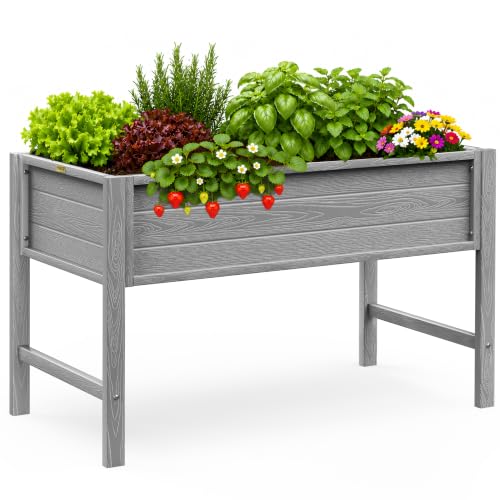 YEFU 48" Raised Garden Bed with Legs, HIPS Outdoor Garden Bed, Grey - color: Gray, size: 48"×24"×30"