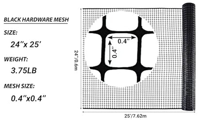 PotatoLife Black Plastic Garden Fence, Hardware Mesh, 24'' x 25' - color: Black, size: 24'' x 25'